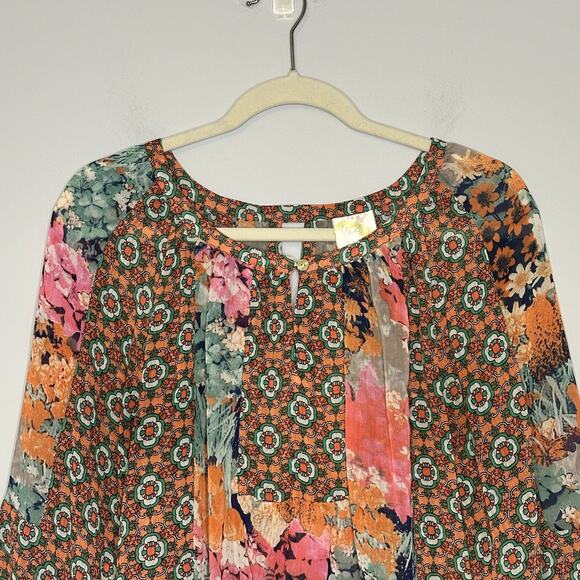 Fig and Flower Anthropologie Peasant Top Womens Medium Sheer Boho Floral Fairy - Picture 2 of 10